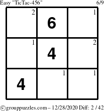 The grouppuzzles.com Easy TicTac-456 puzzle for Monday December 28, 2020 with the first 2 steps marked