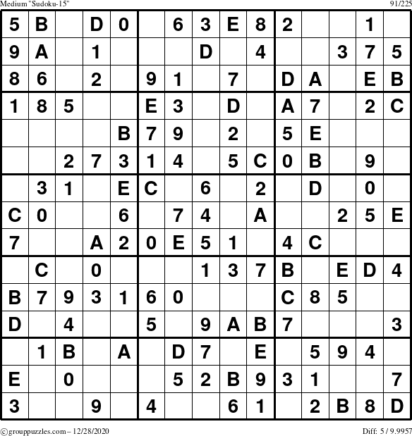 The grouppuzzles.com Medium Sudoku-15 puzzle for Monday December 28, 2020