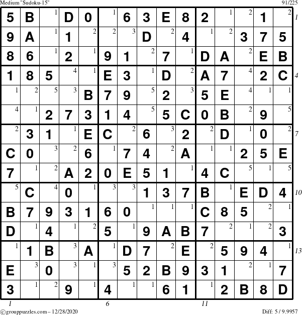 The grouppuzzles.com Medium Sudoku-15 puzzle for Monday December 28, 2020 with all 5 steps marked