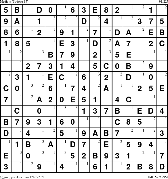 The grouppuzzles.com Medium Sudoku-15 puzzle for Monday December 28, 2020 with the first 3 steps marked