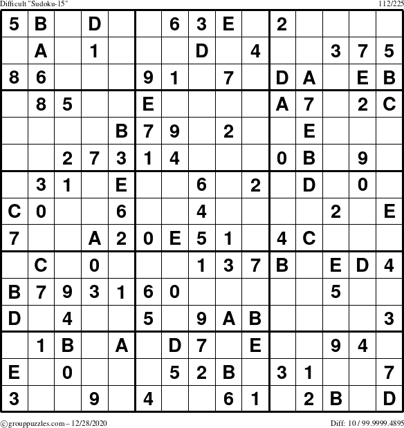 The grouppuzzles.com Difficult Sudoku-15 puzzle for Monday December 28, 2020