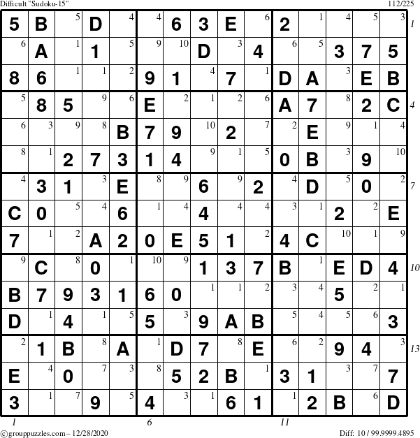 The grouppuzzles.com Difficult Sudoku-15 puzzle for Monday December 28, 2020 with all 10 steps marked