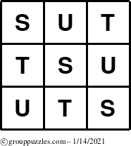 The grouppuzzles.com Answer grid for the TicTac-STU puzzle for Thursday January 14, 2021