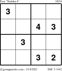 The grouppuzzles.com Easy Sudoku-4 puzzle for Thursday January 14, 2021