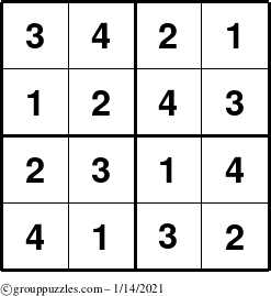 The grouppuzzles.com Answer grid for the Sudoku-4 puzzle for Thursday January 14, 2021