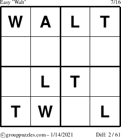 The grouppuzzles.com Easy Walt puzzle for Thursday January 14, 2021