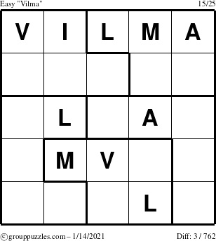 The grouppuzzles.com Easy Vilma puzzle for Thursday January 14, 2021