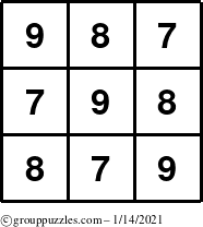 The grouppuzzles.com Answer grid for the TicTac-789 puzzle for Thursday January 14, 2021