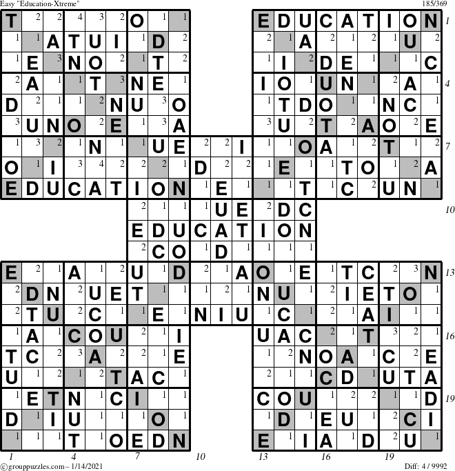 The grouppuzzles.com Easy Education-Xtreme puzzle for Thursday January 14, 2021 with all 4 steps marked