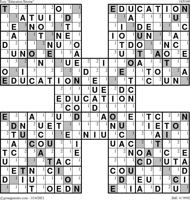 The grouppuzzles.com Easy Education-Xtreme puzzle for Thursday January 14, 2021 with the first 3 steps marked