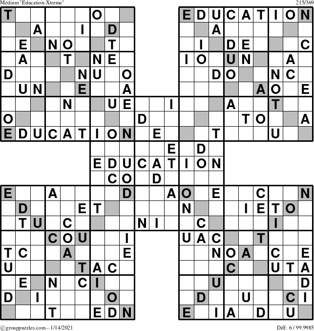 The grouppuzzles.com Medium Education-Xtreme puzzle for Thursday January 14, 2021