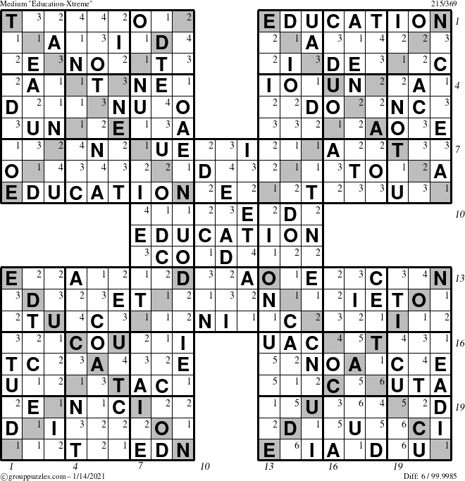 The grouppuzzles.com Medium Education-Xtreme puzzle for Thursday January 14, 2021, suitable for printing, with all 6 steps marked