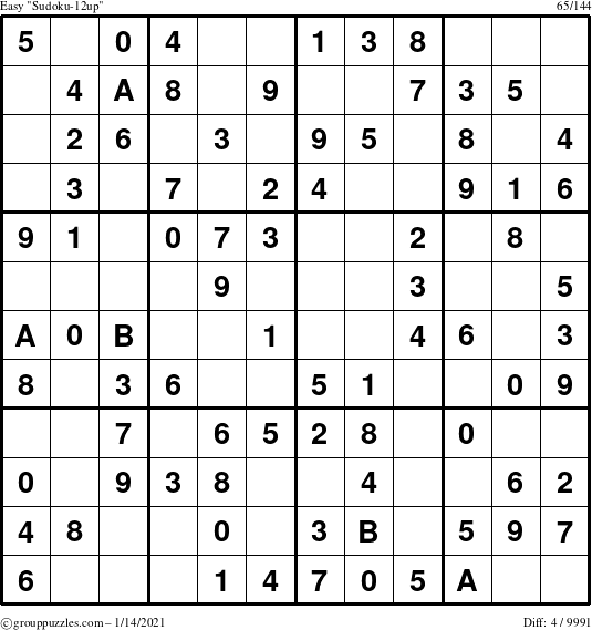 The grouppuzzles.com Easy Sudoku-12up puzzle for Thursday January 14, 2021