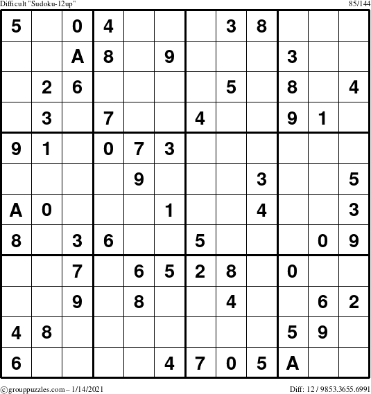 The grouppuzzles.com Difficult Sudoku-12up puzzle for Thursday January 14, 2021