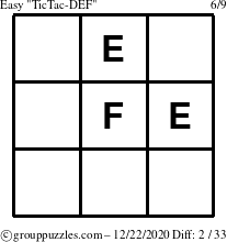 The grouppuzzles.com Easy TicTac-DEF puzzle for Tuesday December 22, 2020