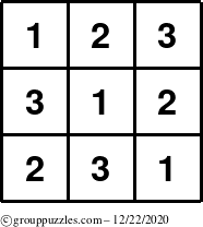 The grouppuzzles.com Answer grid for the TicTac-123 puzzle for Tuesday December 22, 2020