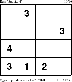 The grouppuzzles.com Easy Sudoku-4 puzzle for Tuesday December 22, 2020