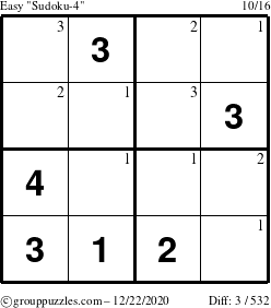 The grouppuzzles.com Easy Sudoku-4 puzzle for Tuesday December 22, 2020 with the first 3 steps marked