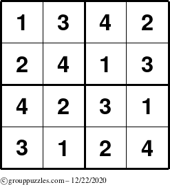 The grouppuzzles.com Answer grid for the Sudoku-4 puzzle for Tuesday December 22, 2020