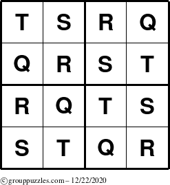 The grouppuzzles.com Answer grid for the Sudoku-4-QRST puzzle for Tuesday December 22, 2020