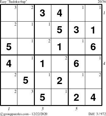 The grouppuzzles.com Easy Sudoku-6up puzzle for Tuesday December 22, 2020 with all 3 steps marked