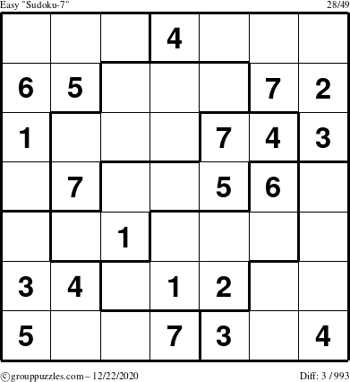 The grouppuzzles.com Easy Sudoku-7 puzzle for Tuesday December 22, 2020