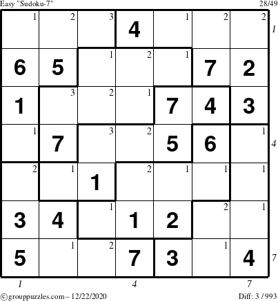 The grouppuzzles.com Easy Sudoku-7 puzzle for Tuesday December 22, 2020 with all 3 steps marked