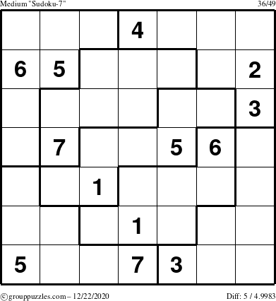 The grouppuzzles.com Medium Sudoku-7 puzzle for Tuesday December 22, 2020