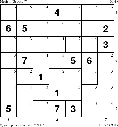 The grouppuzzles.com Medium Sudoku-7 puzzle for Tuesday December 22, 2020 with all 5 steps marked