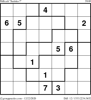 The grouppuzzles.com Difficult Sudoku-7 puzzle for Tuesday December 22, 2020