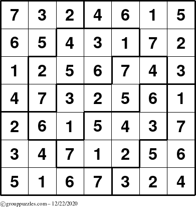 The grouppuzzles.com Answer grid for the Sudoku-7 puzzle for Tuesday December 22, 2020