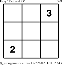 The grouppuzzles.com Easy TicTac-123 puzzle for Tuesday December 22, 2020