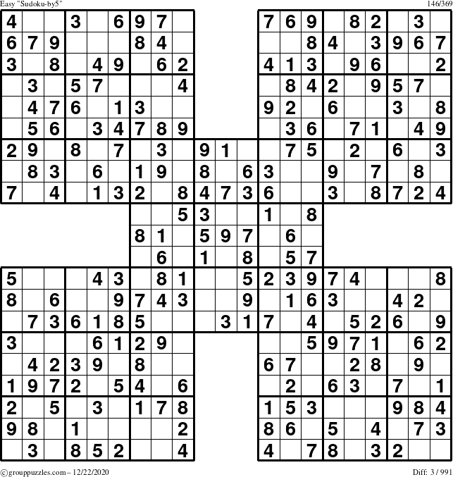 The grouppuzzles.com Easy Sudoku-by5 puzzle for Tuesday December 22, 2020