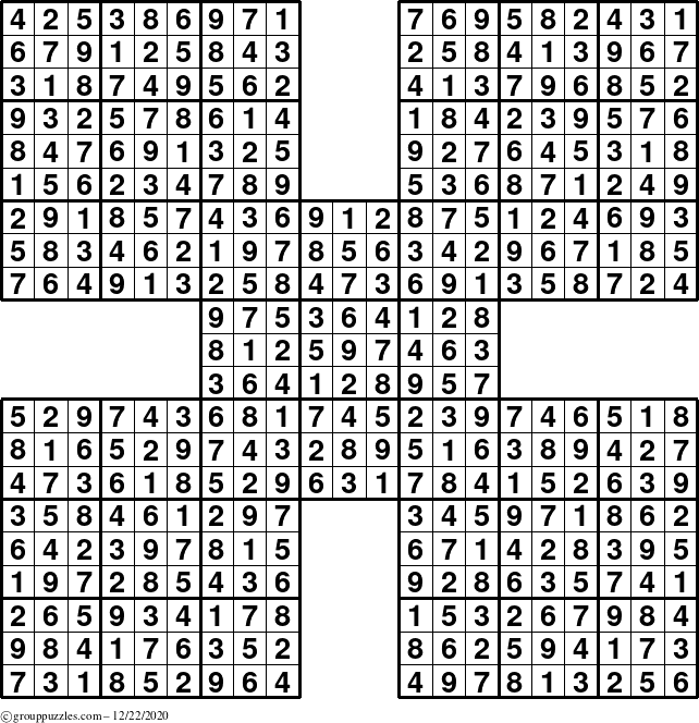 The grouppuzzles.com Answer grid for the Sudoku-by5 puzzle for Tuesday December 22, 2020