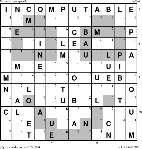 The grouppuzzles.com Medium Incomputable puzzle for Tuesday December 22, 2020 with all 8 steps marked