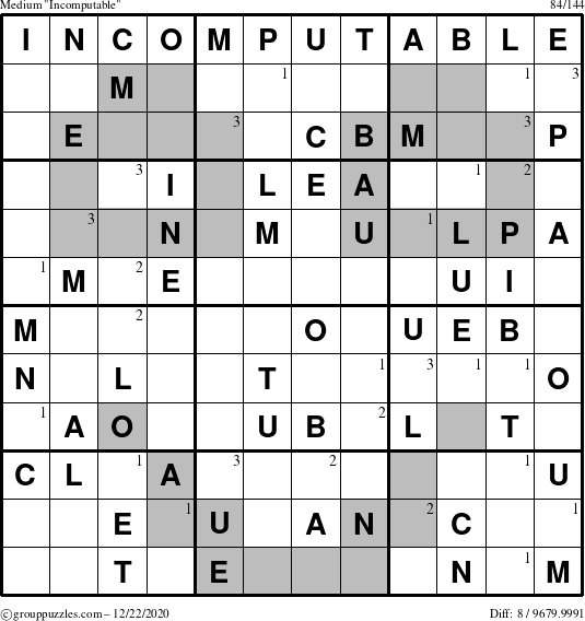 The grouppuzzles.com Medium Incomputable puzzle for Tuesday December 22, 2020 with the first 3 steps marked