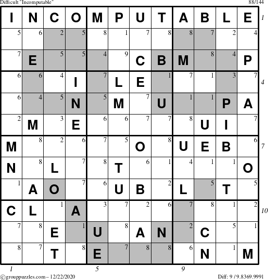 The grouppuzzles.com Difficult Incomputable puzzle for Tuesday December 22, 2020 with all 9 steps marked