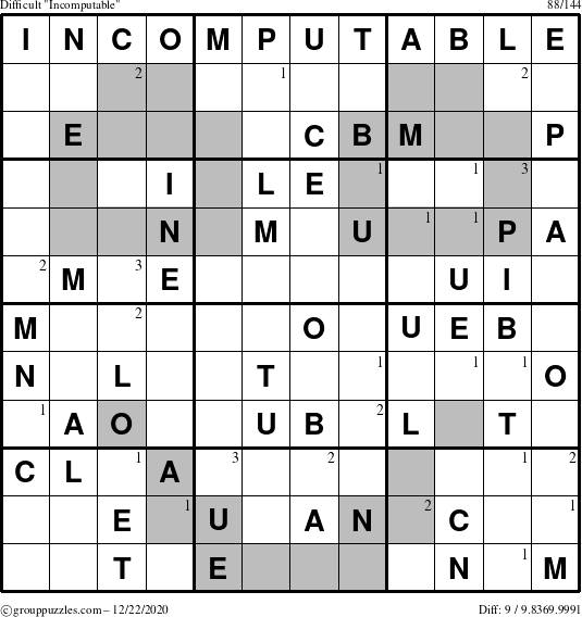 The grouppuzzles.com Difficult Incomputable puzzle for Tuesday December 22, 2020 with the first 3 steps marked