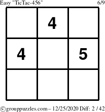 The grouppuzzles.com Easy TicTac-456 puzzle for Friday December 25, 2020