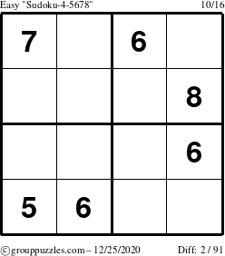 The grouppuzzles.com Easy Sudoku-4-5678 puzzle for Friday December 25, 2020