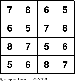 The grouppuzzles.com Answer grid for the Sudoku-4-5678 puzzle for Friday December 25, 2020