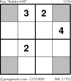 The grouppuzzles.com Easy Sudoku-4-OC puzzle for Friday December 25, 2020