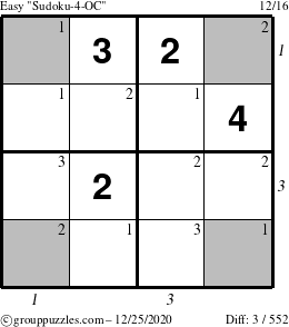 The grouppuzzles.com Easy Sudoku-4-OC puzzle for Friday December 25, 2020 with all 3 steps marked