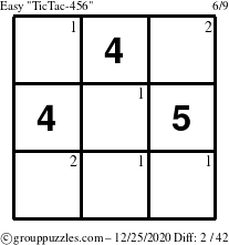 The grouppuzzles.com Easy TicTac-456 puzzle for Friday December 25, 2020 with the first 2 steps marked