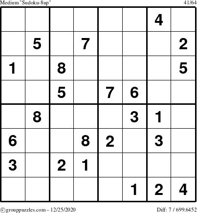 The grouppuzzles.com Medium Sudoku-8up puzzle for Friday December 25, 2020