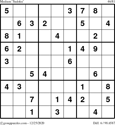 The grouppuzzles.com Medium Sudoku puzzle for Friday December 25, 2020