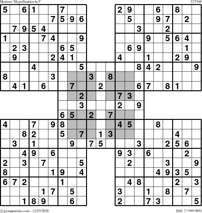 The grouppuzzles.com Medium HyperSudoku-by5 puzzle for Friday December 25, 2020