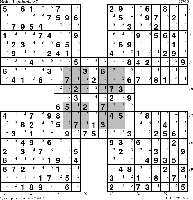 The grouppuzzles.com Medium HyperSudoku-by5 puzzle for Friday December 25, 2020 with all 7 steps marked