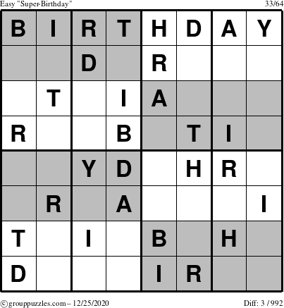 The grouppuzzles.com Easy Super-Birthday puzzle for Friday December 25, 2020