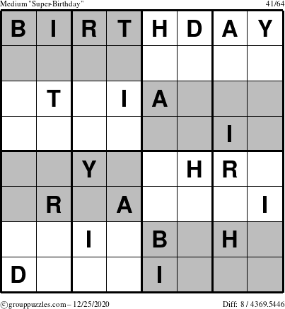 The grouppuzzles.com Medium Super-Birthday puzzle for Friday December 25, 2020